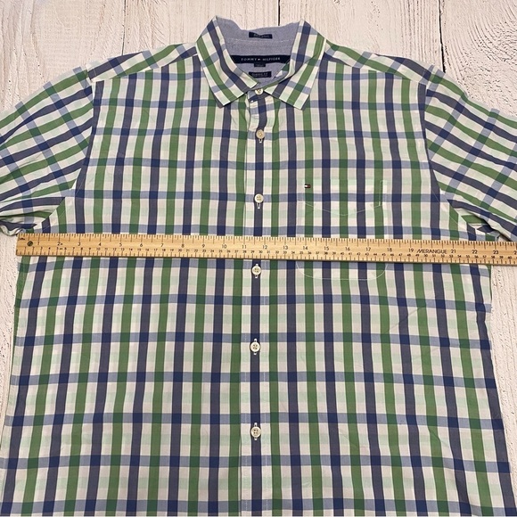 Tommy Hilfiger Men's Green and Blue Plaid Shirt classic fit Medium - Picture 7 of 11